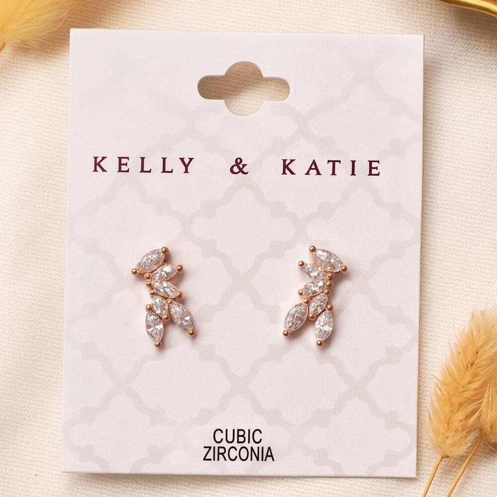 Kelly & Katie Rose Gold Cubic Zirconia Cluster Stud Earrings – Elegant Crystal L